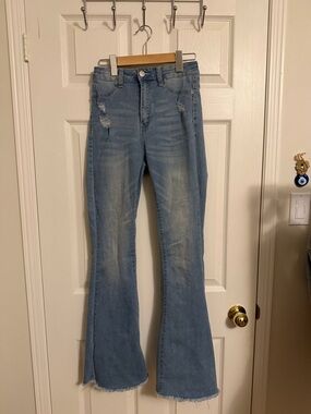 Aeropostale Light Blue Flare Jeans with Raw Hem